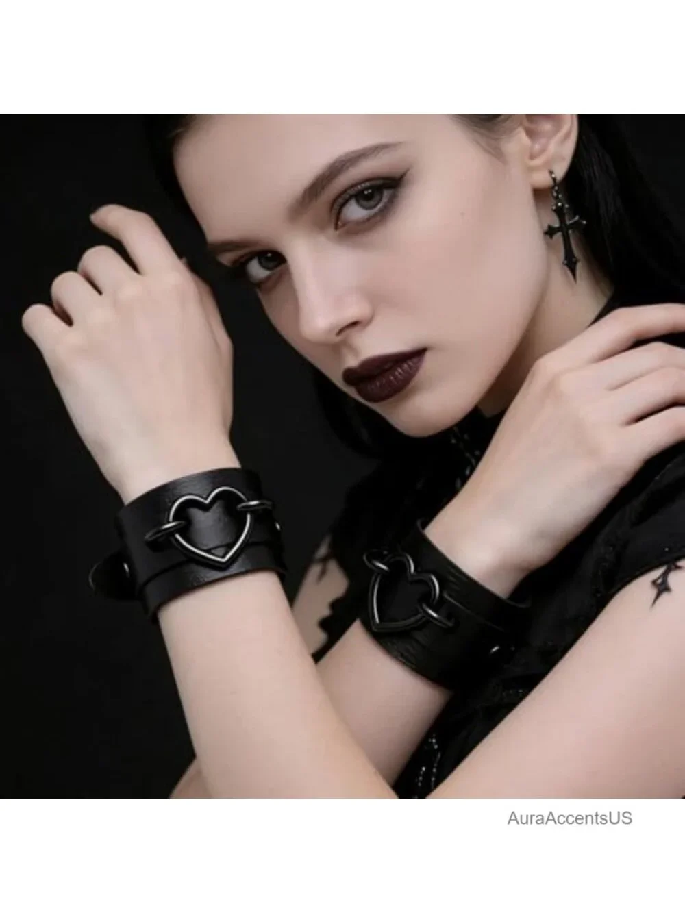 Faux Leather Heart Choker Collar Set Punk Gothic Halloween Jewelry